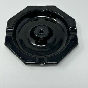 Vintage Retro Black Glass Octagon 5” Ashtray